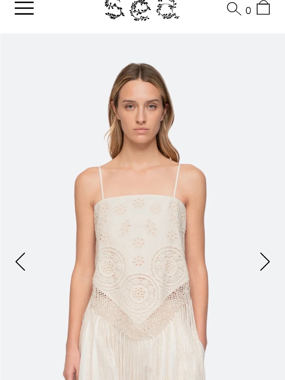 Sea New York Cream Crochet-Trim Fringe Camisole
